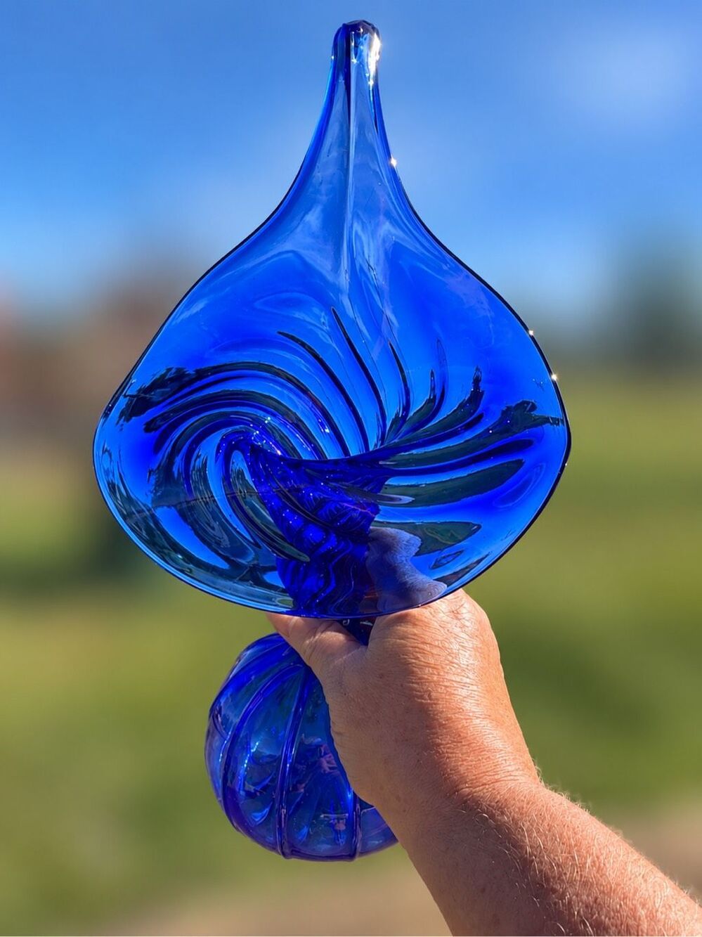 Unbranded MCM Art Glass Sculpture Swirl Cobalt Blue Modern Luxe 32”  Listing